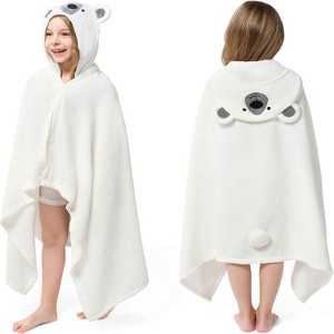 Joyfy Hooded Towel for Kids Soft 30x50in Bath Beach Towel 100% Cotton Toddler Pool Hood Absorbent Swim Wrap  White Bear  for Kids 3-10 Years - 1 of 4