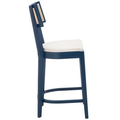 Galway Navy and Natural Cane Counter Stool with White Cushion