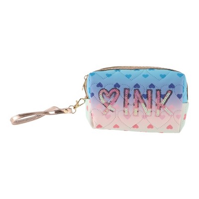 Unique Bargains Women Pink Heart Makeup Bag Blue Green Pink 1 Pc
