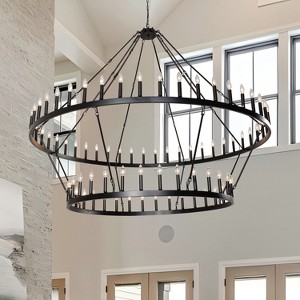 BAOURE Extra Large Black Wagon Wheel Chandelier, Farmhouse Pendant Light Fixture, Round Rustic Large Chandeliers - 1 of 4