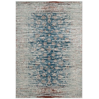 Modway Hesper Distressed Contemporary Floral Lattice 8x10 Area Rug - Teal/Beige/Brown,  Two-Ply Polypropylene Yarn ,  Tight Low Pile Weave