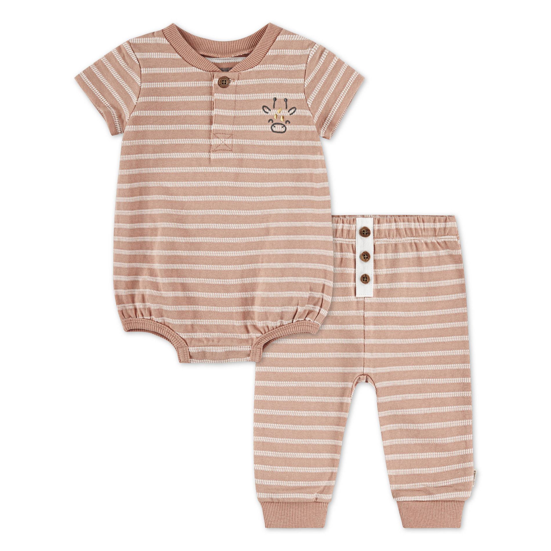 Huggies Baby Giraffe Striped Short Sleeve Bodysuit & Pants Set - 9M: Organic Cotton Knit, Crotch Snap, Pull-On Pants