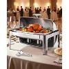 Roll Top Chafing Dish Buffet Complete Set, 9 Qt Stainless Steel Rectangle Chafer with Full-Size Pan, Water Pan, Folding Stand, Fuel Holder & Meal Clip - 2 of 4