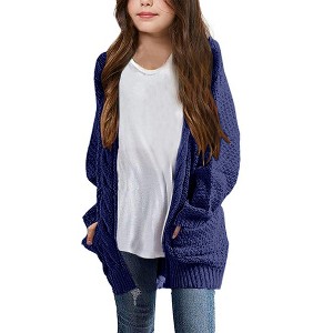 Girls Long Sleeve Cardigan Sweaters Open Front Cable Knit Chunky Cardigans Kids Oversized Cute Outerwear Coat - 1 of 2