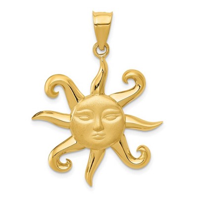 Black Bow Jewelry 14k Yellow Gold Large Satin and Polished 2D Sun Pendant
