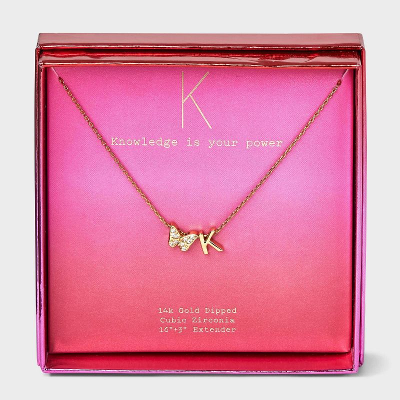 14K Gold Dipped Butterfly Slider Cubic Zirconia Initial Pendant Necklace - A New Day™ Gold, 1 of 6