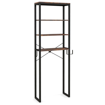 Rustic Brown 4-Tier Over-the-Toilet Storage Rack with Adjustable Feet