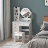 Hitow Makeup Table Set Vanity Table with Stool and Round Mirror Ring LED Strip Lights - 4 of 4