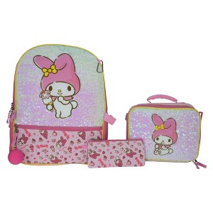 Hello Kitty My Melody 4 Piece Backpack Set, Kawaii Flip Sequin Anime School Bag for Girls with Zip Front Pocket, Pink - 1 of 4