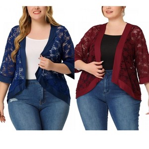 Agnes Orinda Women's Plus Size Open Front 3/4 Sleeve Lace Elegant Casual Lightweight Cardigans - 1 of 4