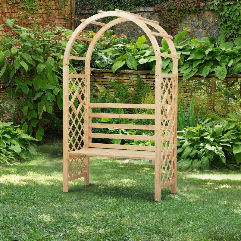 Outsunny Wood Garden Arch with Bench Pergola Trellis for Vines/Climbing Plants, Perfect for the Backyard & Outdoor Space, 2 of 9