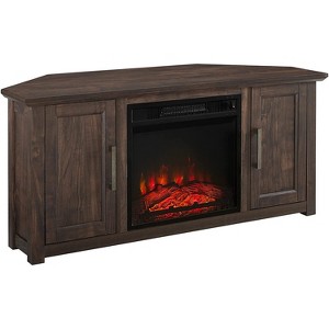 HomeStock 11 in. Freestanding Wood Smart Electric Fireplace TV Stand in Brown for family room console setups - 1 of 4