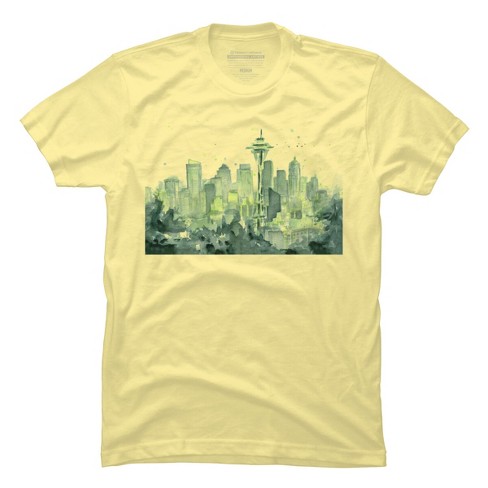 Design By Humans Seattle Skyline Watercolor Pride By OlechkaDesign T-Shirt  - Banana Cream - 2X Large