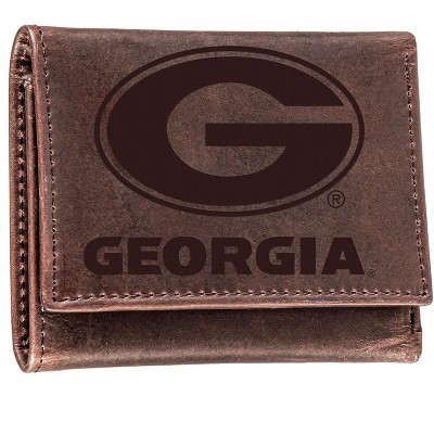 Evergreen NCAA Georgia Bulldogs Brown Leather Trifold Wallet Officially Licensed with Gift Box
