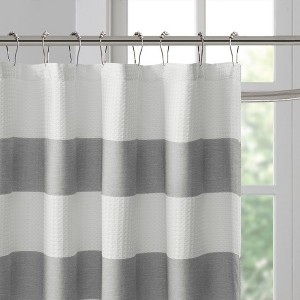 Okak Waffle Woven Fabric Horizontal Stripes Shower Curtain,Machine Washable Bathroom Decor,3M Water Repellent Treatment - 1 of 4