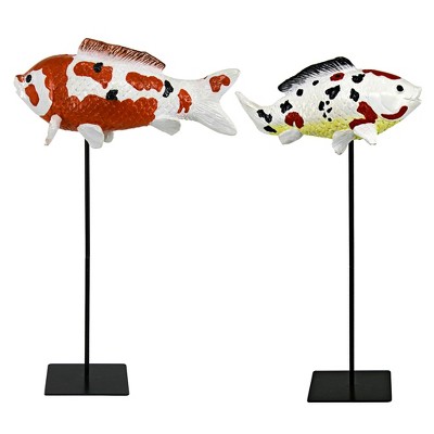 Hand-Painted Resin Japanese Koi Fish Sculpture Set