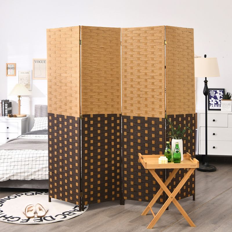 Costway 4 Panel Folding Room Divider Weave Fiber Privacy Partition Screen 6FT Tall, 3 of 11