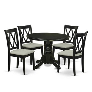 HomeStock 5-Piece Round Black Finish Solid Wood Top Dining table with 4-Chairs with Cross Back - 1 of 4