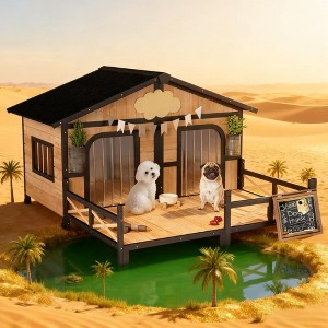 Wooden Dog House with Porch, Double Room Weatherproof Dog Kennel with Openable Roof, Removable Bottom & Elevated Floor for Outdoor Use - Nertpow - 1 of 4