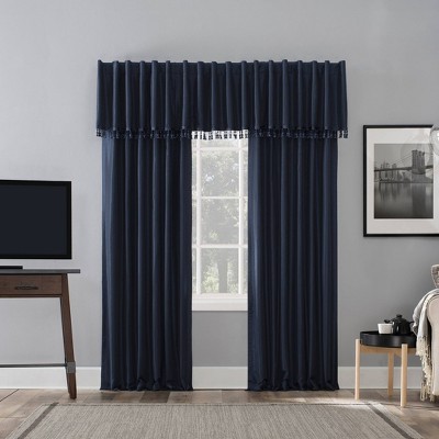 Navy Faux Silk Blackout Back Tab Curtain Panel