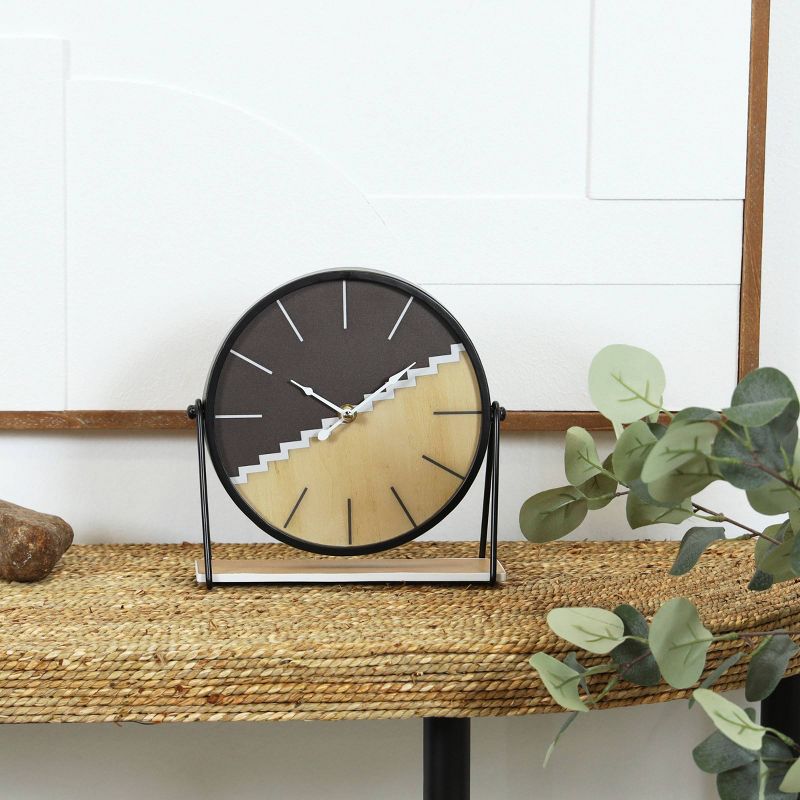 9&#34;x9&#34; Wooden Geometric Clock with Brown Wood Accents Black - Olivia &#38; May, 3 of 10