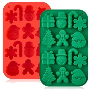 Aoibox Christmas Chocolate Molds, 2PCS Silicone Candy Molds with Santa, Tree, Snowman, Gingerbread for Jellies, Candies, Ice Cubes, Wax Melts, Candles - 1 of 4
