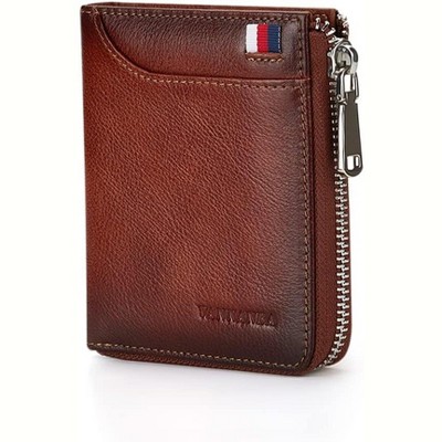 Paaaawaters Wallets for Men Genuine Leather,Slim Zipper Mens Wallet RFID Blocking with Front Pocket