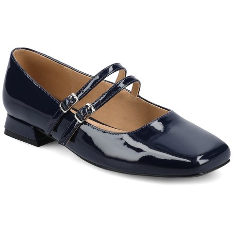 Женские платья Journee Collection Journee Women's Gredah Medium and Wide Width Mary Jane Dress Flats, Patent/Navy 9