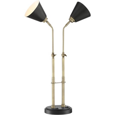 Adjustable Black and Brass Mid-Century Modern Desk Lamp with USB