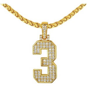 Bling Number Necklace Baseball Chain 14K Gold Plated Sports Football Zirconia Iced Name Jewelry for Men Boys, Tennis Chain 18'' To 30'' + Gift Box - 1 of 4
