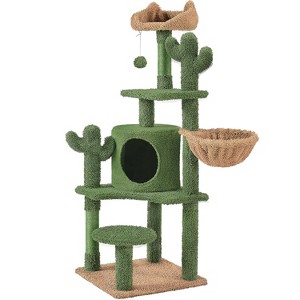 Yaheetech 53"H Cat Cactus Tree Condo Kitten Tree Tower with Padded Perch, Green/Brown - 1 of 4