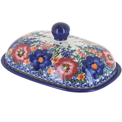 Blue Rose Polish Pottery Berry Bouquet Butter Dish