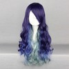 Unique Bargains Women's Halloween Curly Wig Wigs 28" Purple Gradient Blue with Wig Cap - 2 of 4