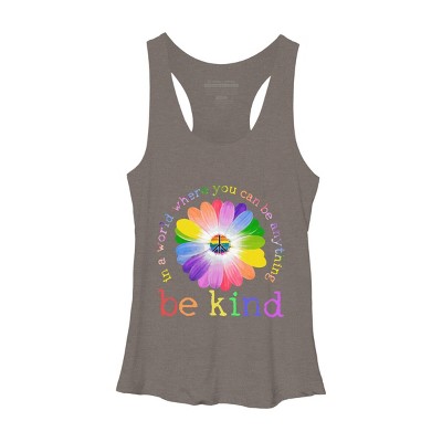 Women's Design By Humans In A World Where You Can Be Anything Be Kind Lgbt By DragonTee Racerback Tank Top - Gray Heather - Small