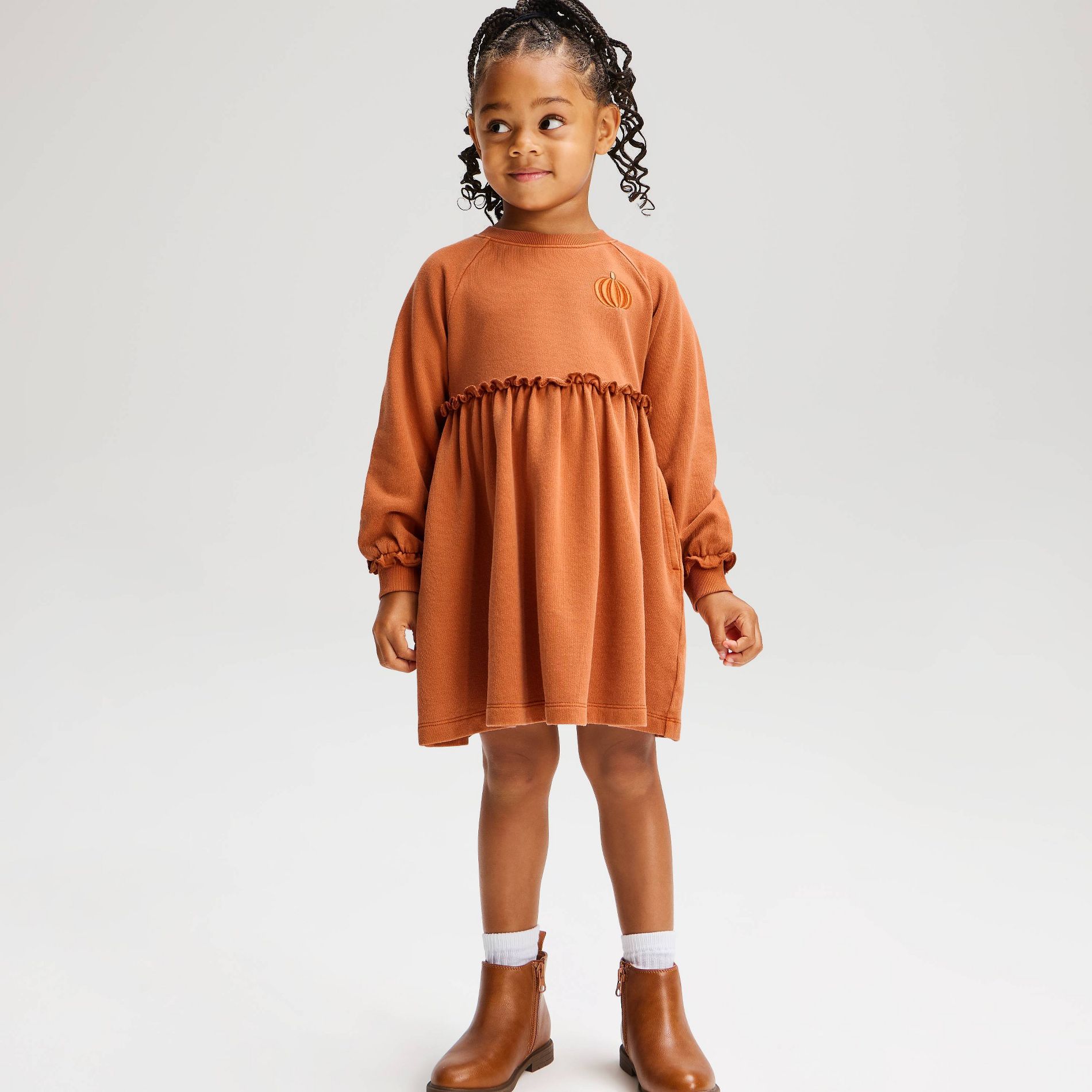 Toddler Girls' Halloween Embroidered Pumpkin Long Sleeve Dress - Cat & Jack™ Orange
