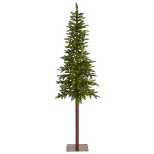 7ft. Alpine Artificial Christmas Tree with 150 Clear Microdot Multifunction LED Lights – Slim Festive X-Mas Tree - 1 of 4