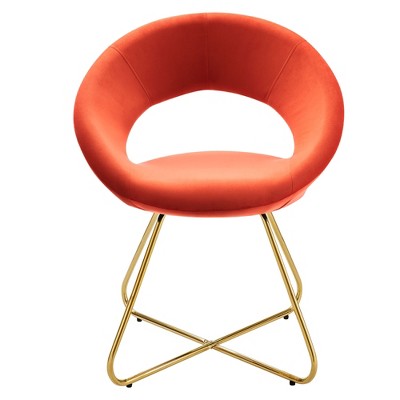 Gold Orange Velvet Upholstered Side Chair with Metal Legs