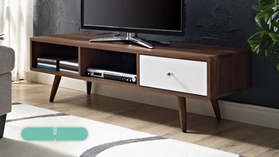 Mid-Century Modern 55" Walnut & White TV Stand with Storage