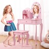 Kids Vanity Girls Princess Makeup Desk Set with Mirror, Stool, Drawer & Pretend Play Cosmetics, Wooden Dressing Table Toy for Toddlers - 2 of 4