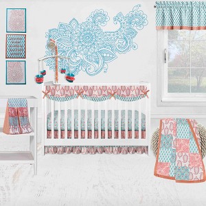 Bacati - Paisley Sophia Coral Aqua 10 pc Crib Bedding Set with Long Rail Guard Cover - 1 of 4