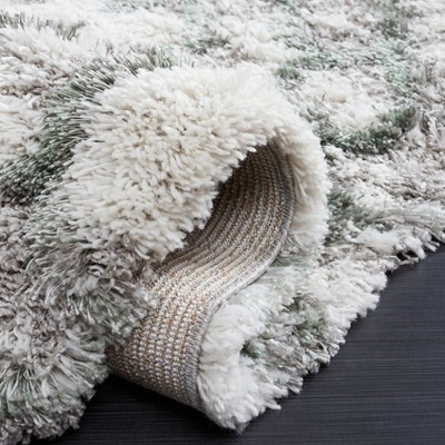 Ivory and Green Abstract Shag Rug, 5'3" x 7'7"