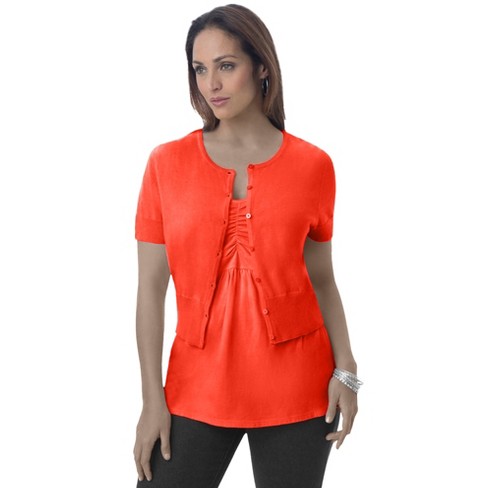 Jessica London Women's Plus Size Jewel-neck Shrug, 30/32 - Electric Orange  : Target