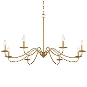 Franklin Iron Works Soft Gold Chandelier 42" Wide Farmhouse Rustic Bent Arms 8-Light Fixture for Dining Room Living House Home Foyer Kitchen Island