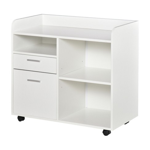 Lateral File Cabinet with Lock and Drawer Mobile Printer Stand with Open Shelves 