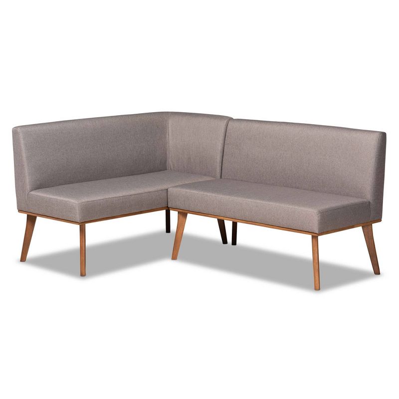 2pc Odessa Mid-Century Modern Fabric Upholstered Wood Dining Corner Sofa Bench Set Walnut/Brown/Gray - Baxton Studio, 1 of 9