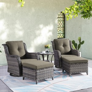 POCASSY 5PCS Patio Furniture Set with Cushioned Outdoor Swivel Rocking Chair, Ottoman and Side Table, All Weather Wicker Outdoor Conversation Set - 1 of 4