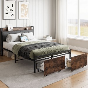 NicBex Full/Queen Bed Frame with Headboard and Charging Station,Upholstered Bed Frame with Storage Drawers,No Box Spring Needed,Easy Assembly,Brown - 1 of 4