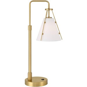 360 Lighting Brynn 25 1/2" High Industrial Desk Lamp Dual USB Port Gold Brass Finish Metal Single White Cone Shade Home Office Living Room Charging - 1 of 4