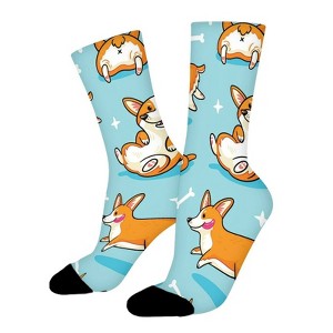 Cute Corgi Dog Women Printed Crew Socks Funny Funky Socks Soft Polyester Novelty Gifts for Artists Men - 1 of 1