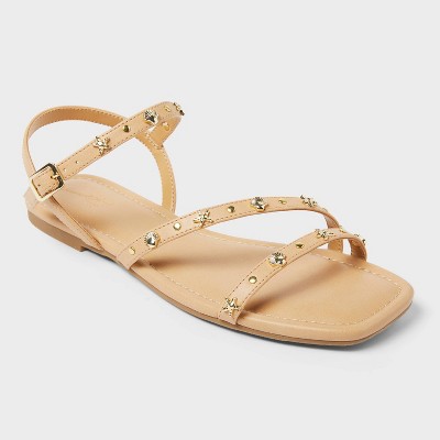 Women's Florence Embellished Ankle Strap Sandals with Memory Foam Insole - Universal Thread™ Tan